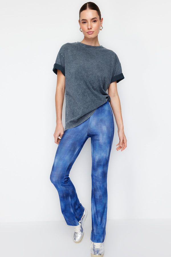Trendyol Trendyol Blue Abstract Pattern Flare/Flare Elastic Trousers