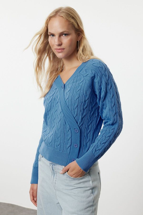 Trendyol Trendyol Blue Asymmetric Button Detailed Knitwear Cardigan