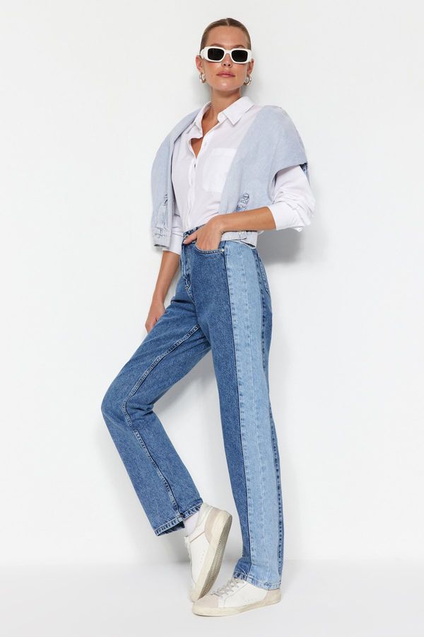 Trendyol Trendyol Blue Block High Waist Wide Leg Jeans