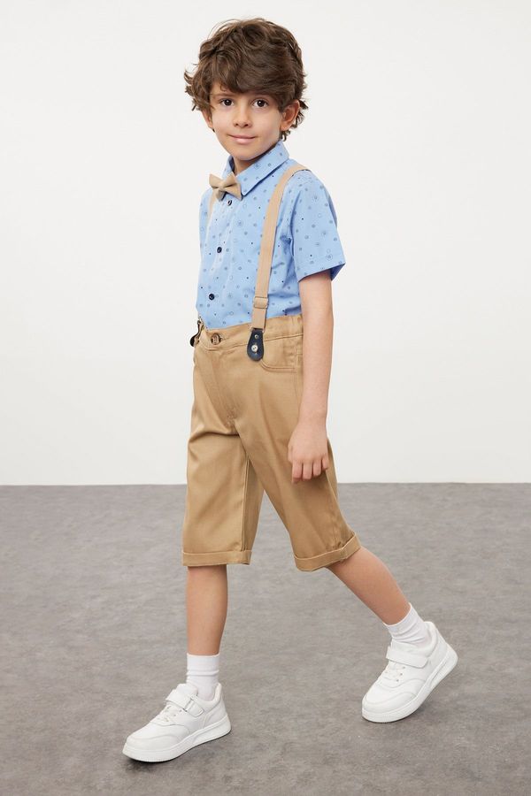 Trendyol Trendyol Blue Boy's Patterned Bow Tie Woven Shirt and Salopette Set Top-Bottom Suit