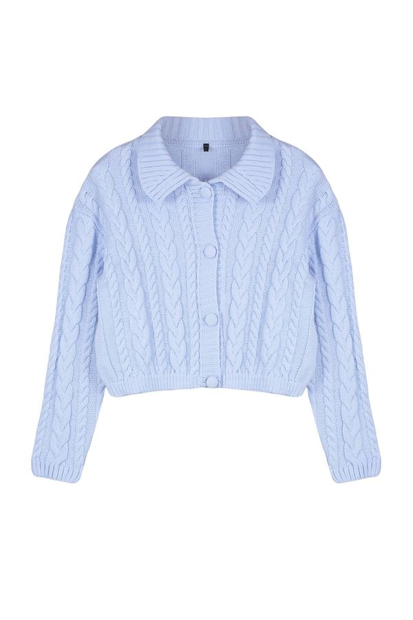 Trendyol Trendyol Blue Button Detailed Polo Neck Crop Knitwear Cardigan
