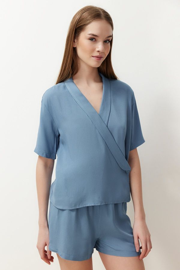 Trendyol Trendyol Blue Buttoned Double Breasted Collar Viscose Woven Pajamas Set