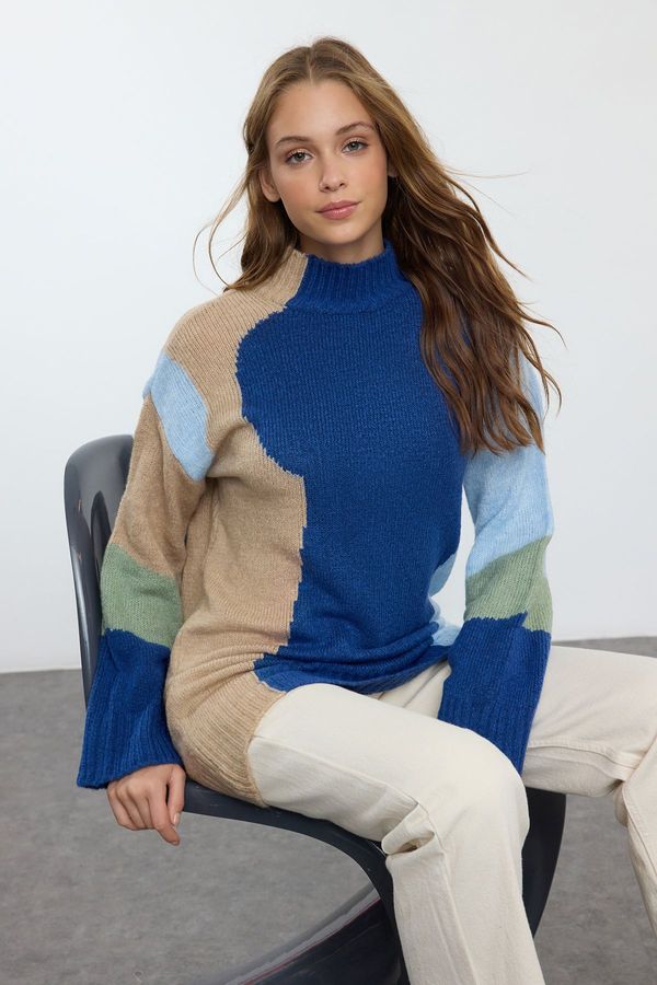 Trendyol Trendyol Blue Color Block Knit Sweater