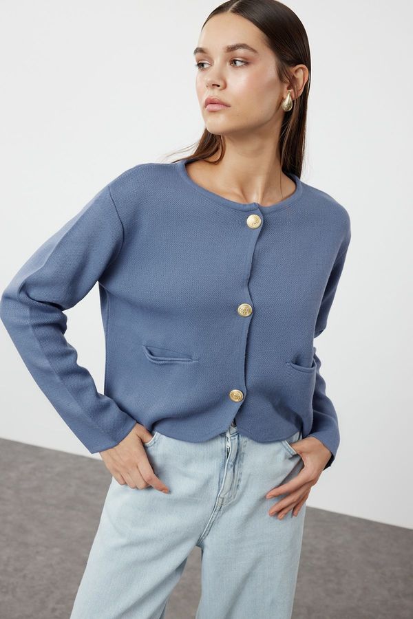 Trendyol Trendyol Blue Crew Neck Knitwear Cardigan