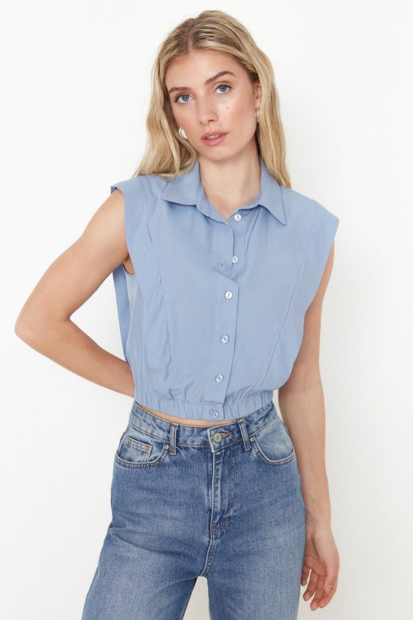 Trendyol Trendyol Blue Crop Shoulder Detailed Sleeveless Fitted Woven Shirt