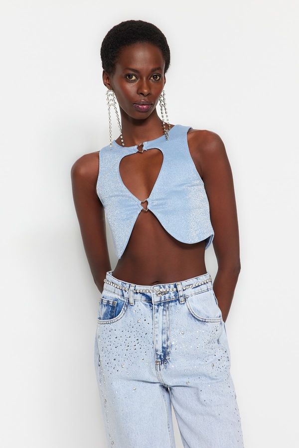 Trendyol Trendyol Blue Crop Window/Cut Out Detailed Knitted Bustier with Accessories