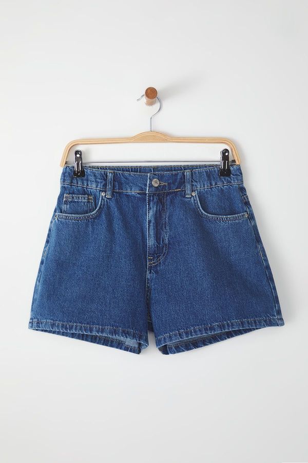 Trendyol Trendyol Blue Elastic Waist High Waist Mini Denim Shorts