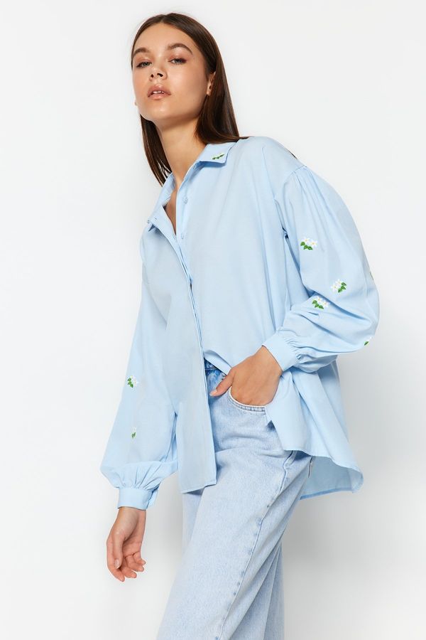 Trendyol Trendyol Blue Embroidered Cotton Woven Shirt