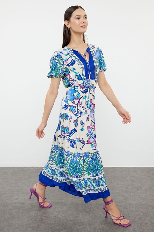 Trendyol Trendyol Blue Ethnic Patterned Viscose Woven Dress