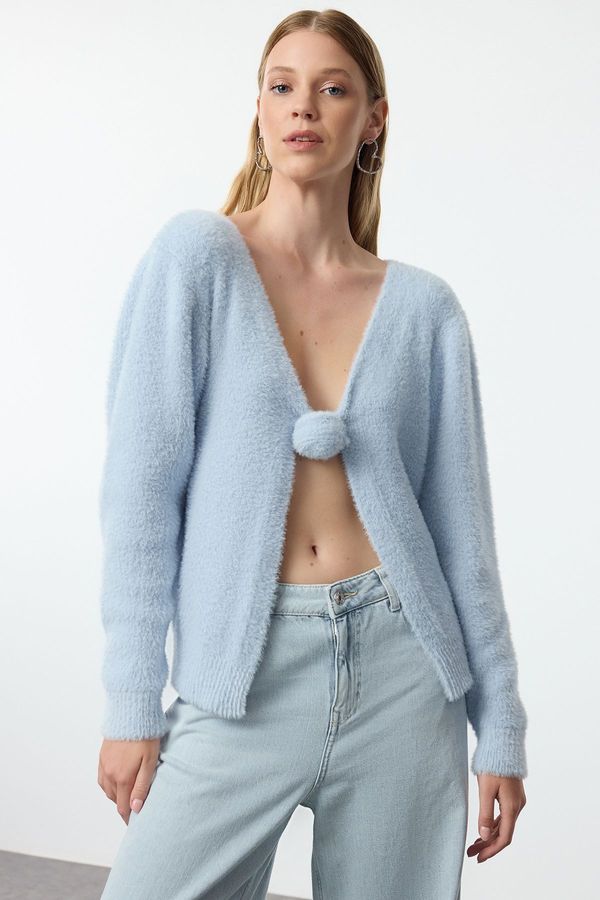 Trendyol Trendyol Blue Feather Rose Detailed Knitwear Cardigan