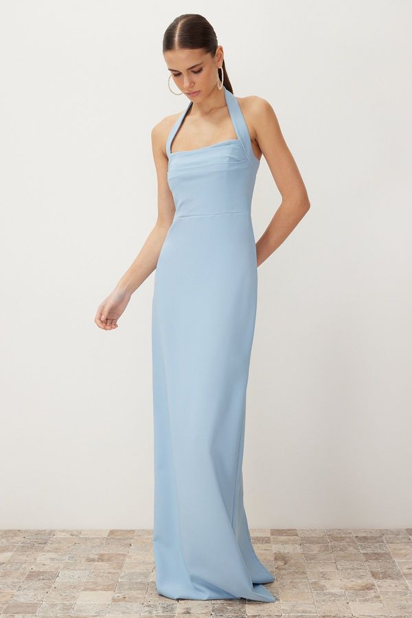 Trendyol Trendyol Blue Fitted Neckline Woven Long Evening Dress