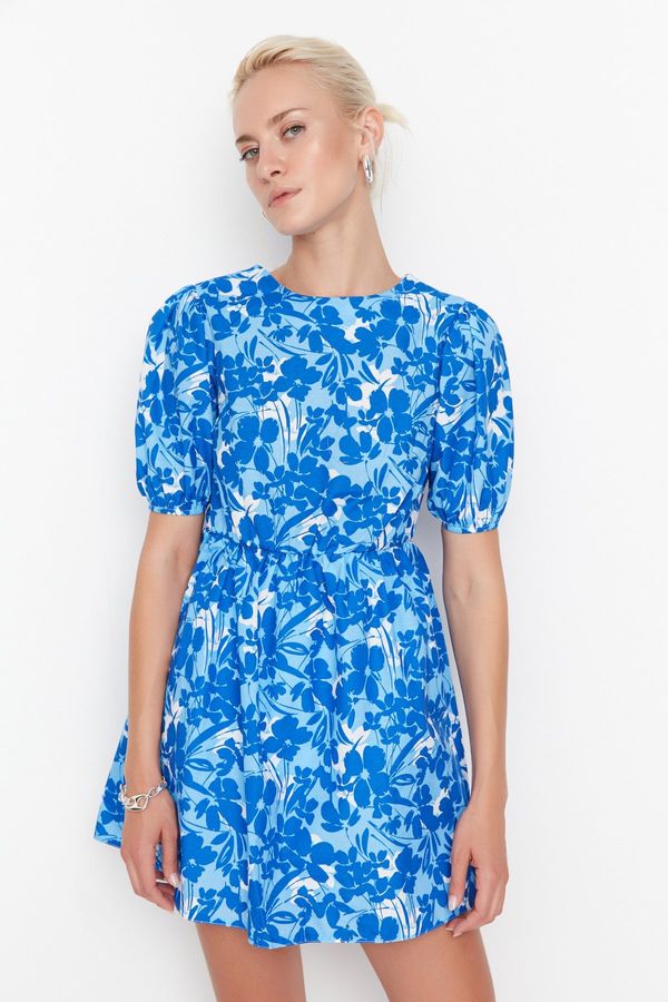 Trendyol Trendyol Blue Floral Mini Woven Dress with Waist Opening Back Detail