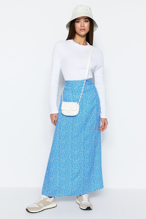 Trendyol Trendyol Blue Floral Printed Viscose Woven Flare Skirt