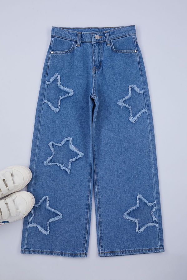 Trendyol Trendyol Blue Geometric Cotton Denim Pants