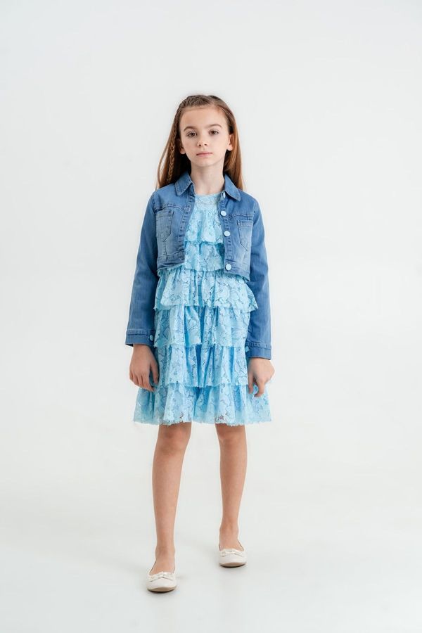 Trendyol Trendyol Blue Girl Denim Jacket Ruffle Dress Set