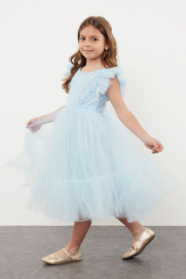 Trendyol Trendyol Blue Girl's Birthday Party Wedding Tutu Woven Dress