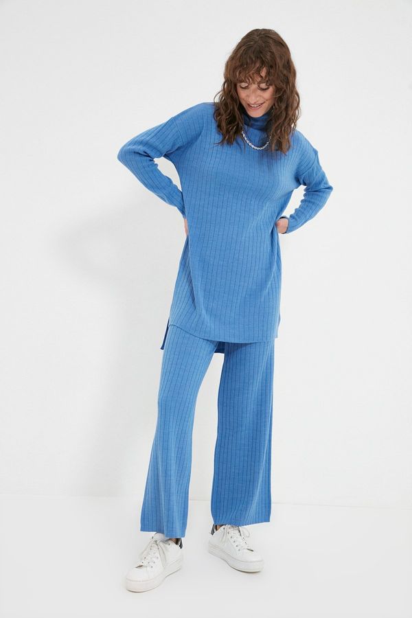 Trendyol Trendyol Blue Half Turtleneck Corduroy Sweater-Pants Knitwear Suit