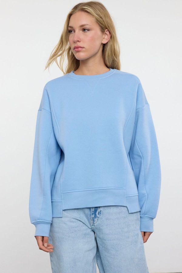 Trendyol Trendyol Blue Hem Detailed Crew Neck Relaxed/Comfortable Fit Knitted Sweatshirt