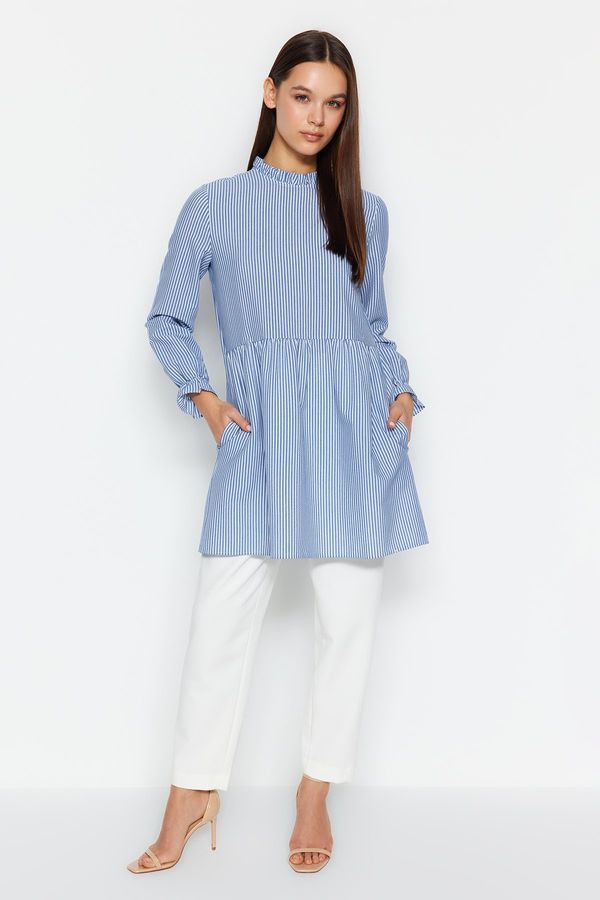 Trendyol Trendyol Blue High Neck Gathered Detailed Tunic