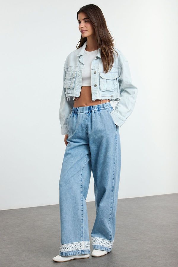 Trendyol Trendyol Blue Lace Detail High Waist Wide Leg Jeans