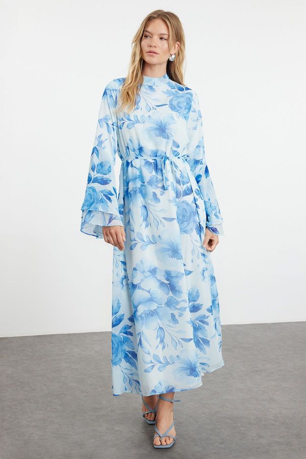 Trendyol Trendyol Blue Lined Woven Chiffon Floral Pattern Dress