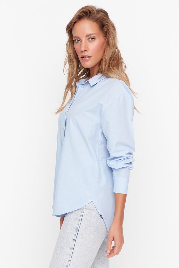 Trendyol Trendyol Blue Loose Fit Cotton Woven Shirt