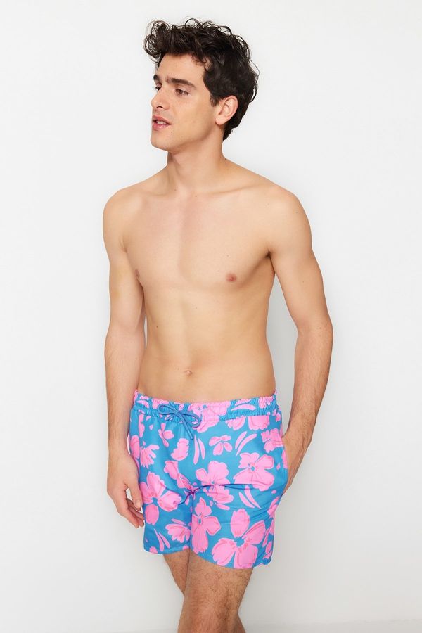Trendyol Trendyol Blue Men's Standard Size Floral Print Swimwear Marine Shorts