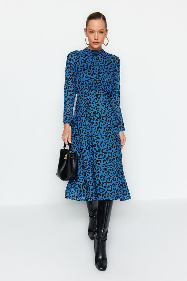 Trendyol Trendyol Blue Midi Leopard Pattern Woven Dress