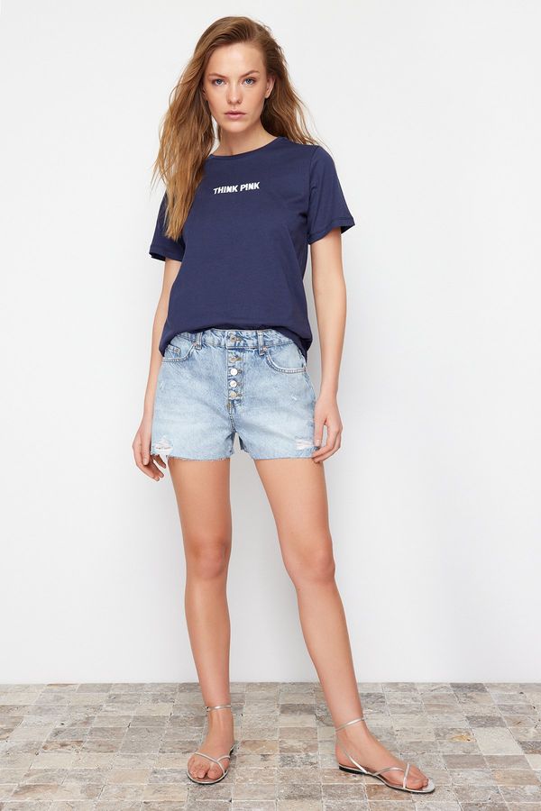 Trendyol Trendyol Blue More Sustainable Ripped High Waist Shorts