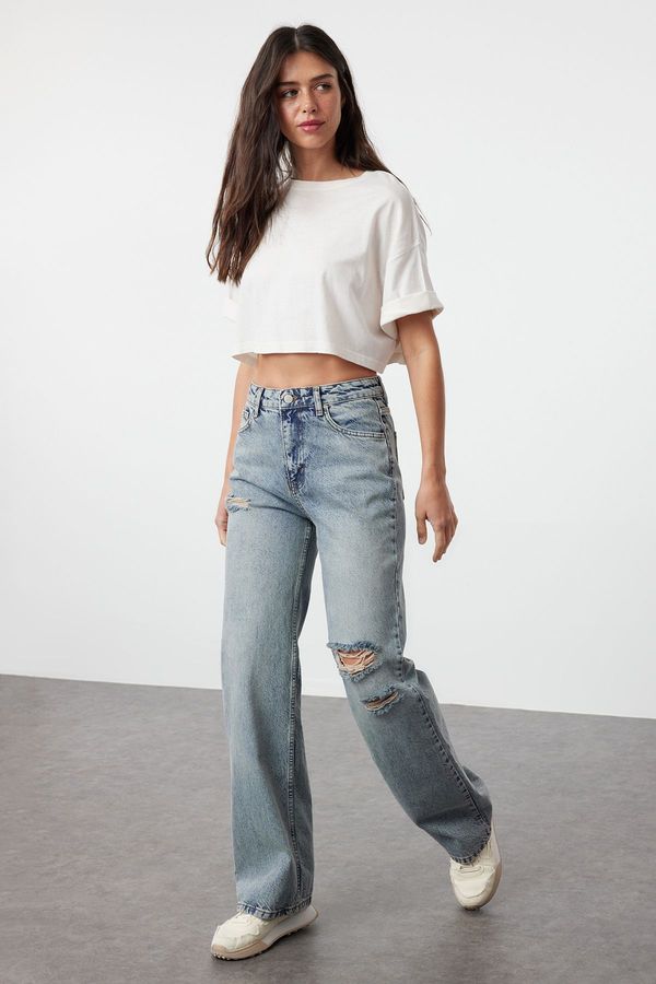 Trendyol Trendyol Blue More Sustainable Ripped High Waist Wide Leg Jeans