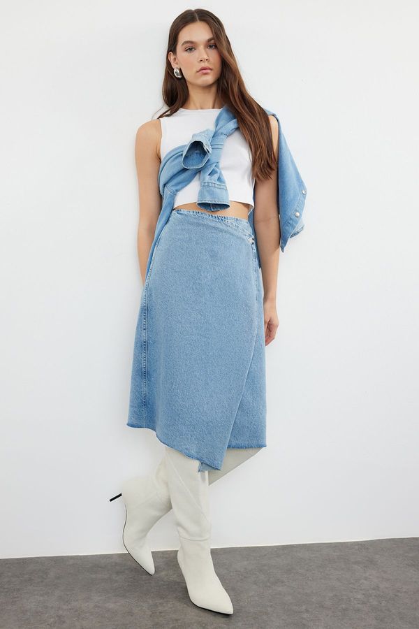 Trendyol Trendyol Blue More Sustainable Tasseled Midi Denim Skirt