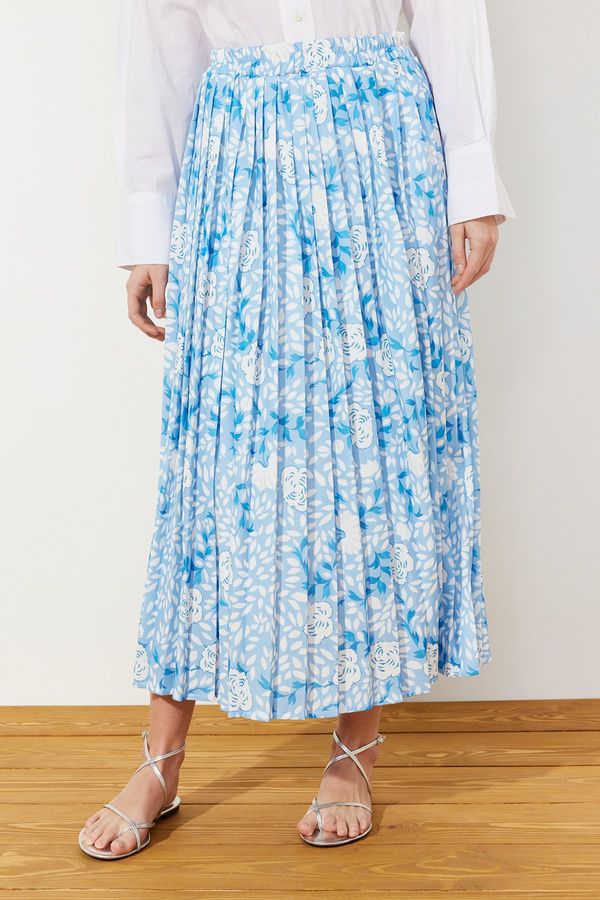 Trendyol Trendyol Blue Multi Color Wide Pleated Woven Skirt with Elastic Waist