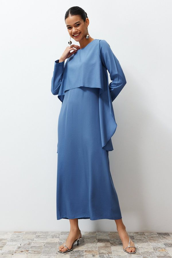 Trendyol Trendyol Blue Plain Aller Detailed Woven Dress
