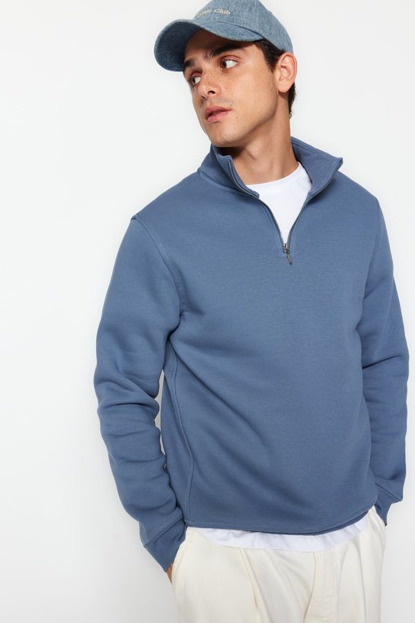 Trendyol Trendyol Blue Regular/Normal Cut Stand Collar Zippered Sweatshirt