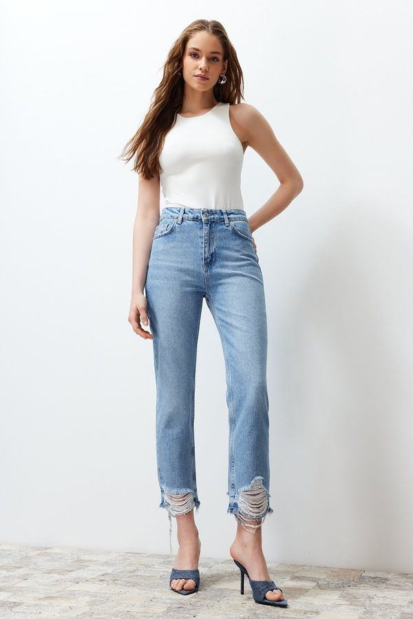 Trendyol Trendyol Blue Ripped High Waist Straight Jeans