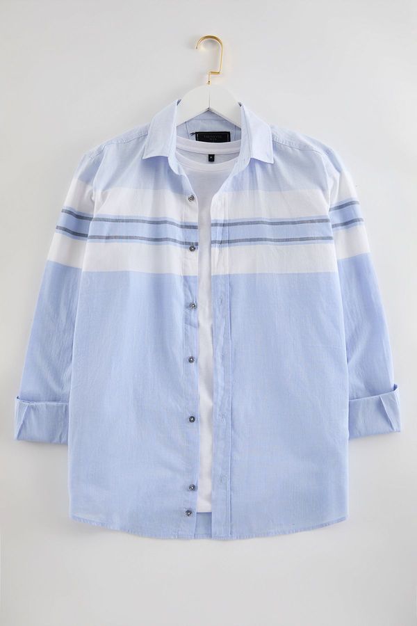 Trendyol Trendyol Blue Slim Fit Striped Woven Easy Iron Shirt