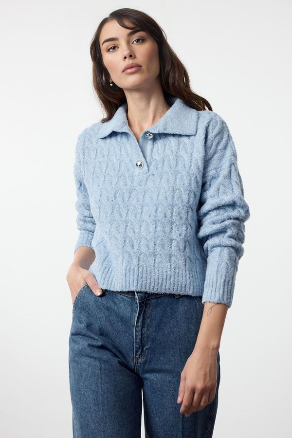 Trendyol Trendyol Blue Soft Textured Glittery Knitted Sweater