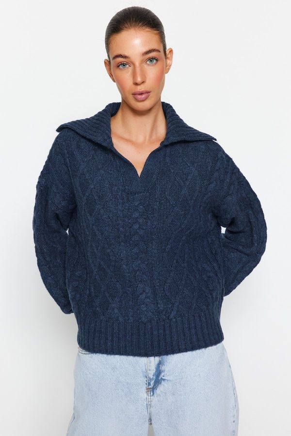 Trendyol Trendyol Blue Soft Textured Thick Knit Detailed Knitwear Sweater