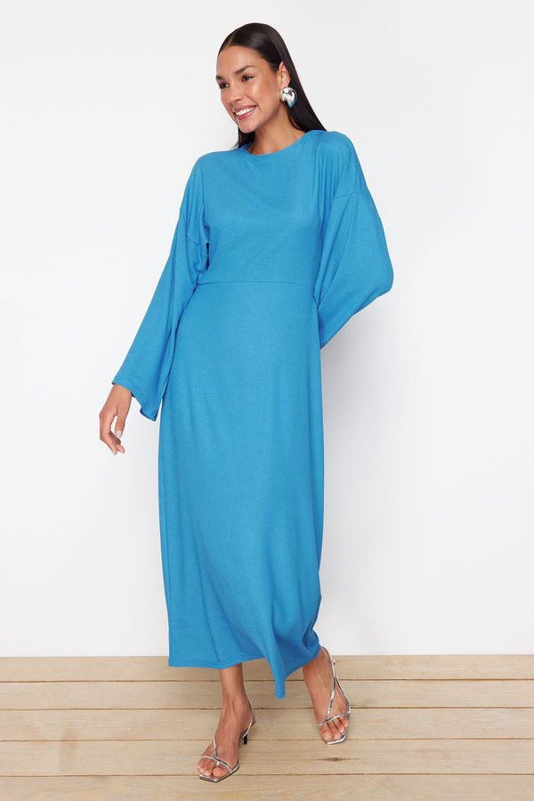 Trendyol Trendyol Blue Spanish Sleeve Crepe/Textured Knit Dress