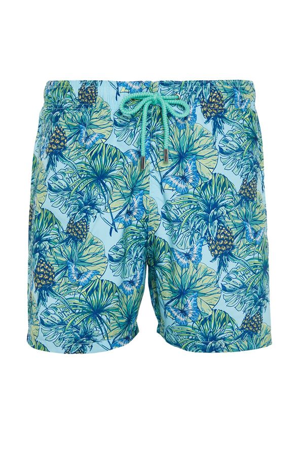 Trendyol Trendyol Blue Standard Size Pineapple Printed Swim Shorts