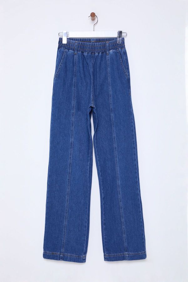 Trendyol Trendyol Blue Stitch Detailed Elastic Waist High Waist Wide Leg Jeans