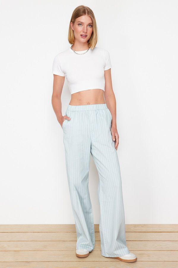 Trendyol Trendyol Blue Striped Elastic Waist High Waist Wide Leg Jeans