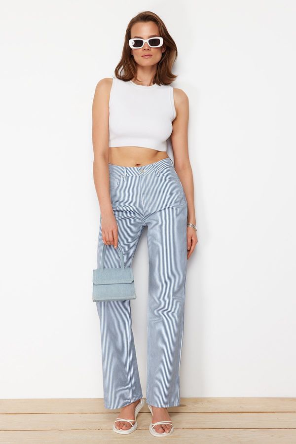 Trendyol Trendyol Blue Striped High Waist Extra Wide Leg Palazzo Jeans