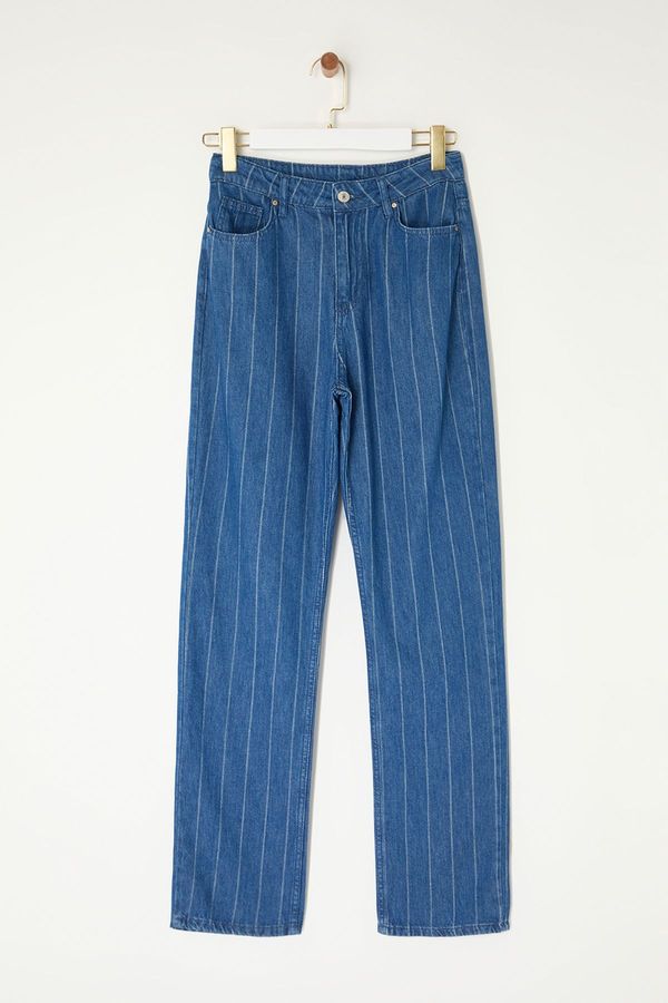 Trendyol Trendyol Blue Striped High Waist Straight Jeans