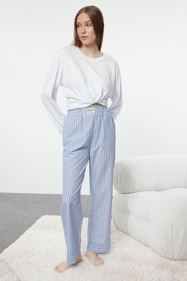 Trendyol Trendyol Blue Striped Label Detailed Woven Pajama Bottoms