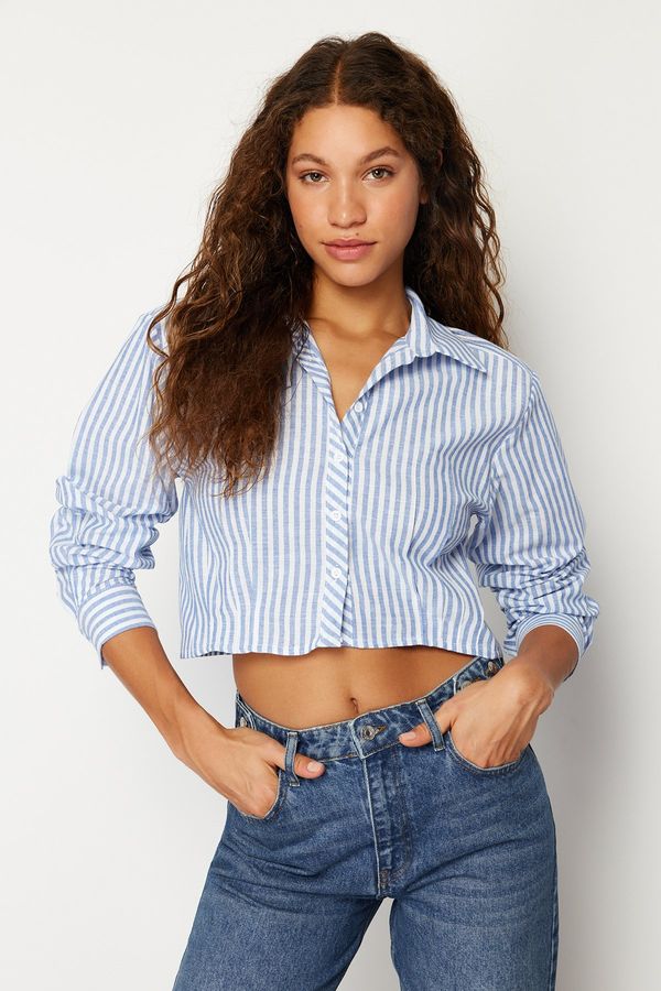 Trendyol Trendyol Blue Striped Low Sleeve Crop Regular Fit Woven Shirt