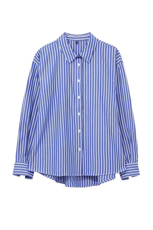Trendyol Trendyol Blue Striped Oversize Wide Fit Woven Shirt