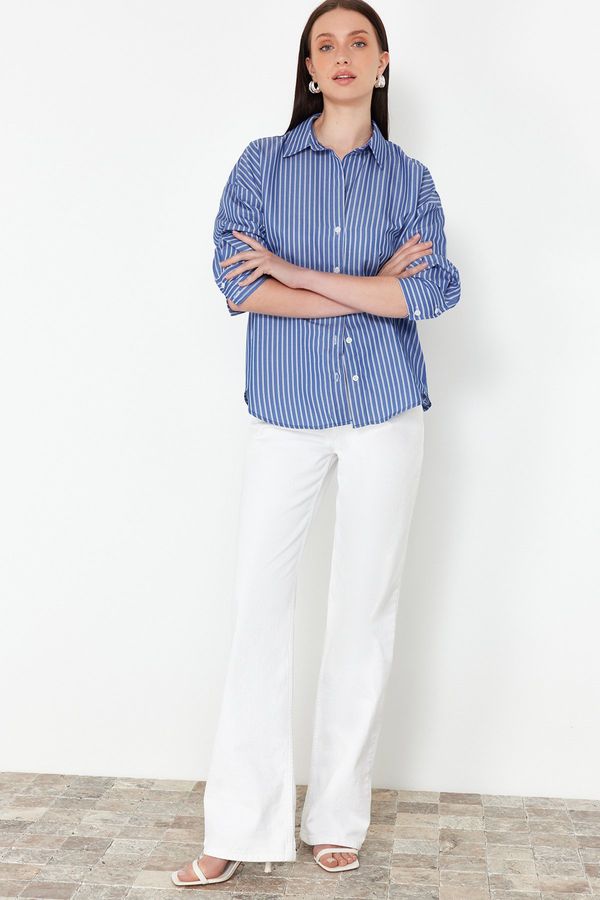 Trendyol Trendyol Blue Striped Regular Fit Woven Shirt