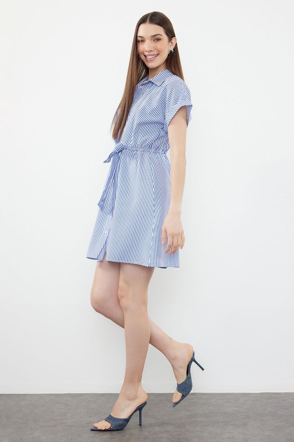 Trendyol Trendyol Blue Striped Terrycotton Mini Woven Shirt Dress