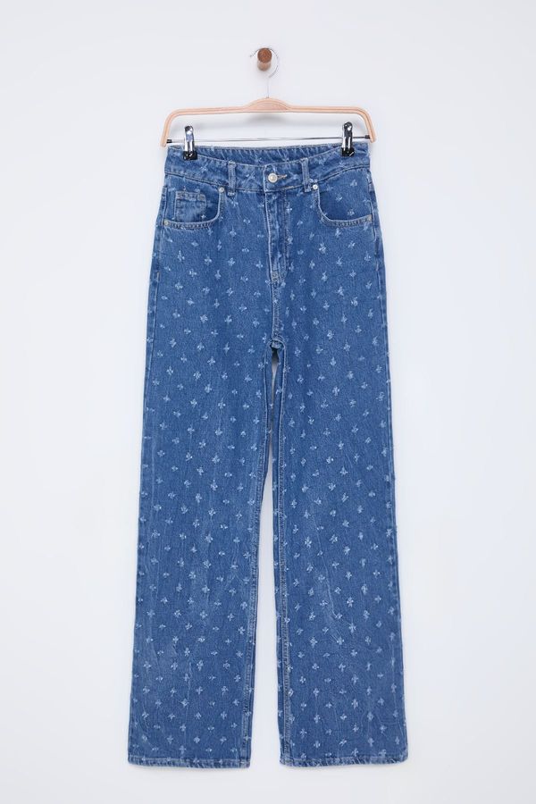 Trendyol Trendyol Blue Textured High Waist Wide Leg Jeans